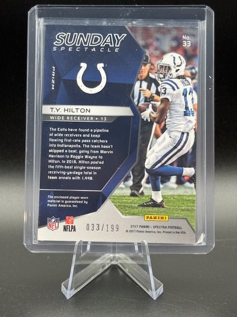 2017 Panini Spectra Sunday Spectacle T.Y. Hilton Player Worn Swatch Card #33 Numbered 033/199 - Curators Corner LLC