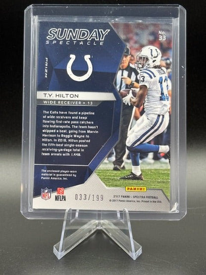 2017 Panini Spectra Sunday Spectacle T.Y. Hilton Player Worn Swatch Card #33 Numbered 033/199 - Curators Corner LLC