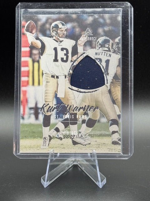 2019 Panini Luminance Vintage Materials Kurt Warner Player Worn Swatch Card #VM - 1 - Curators Corner LLC