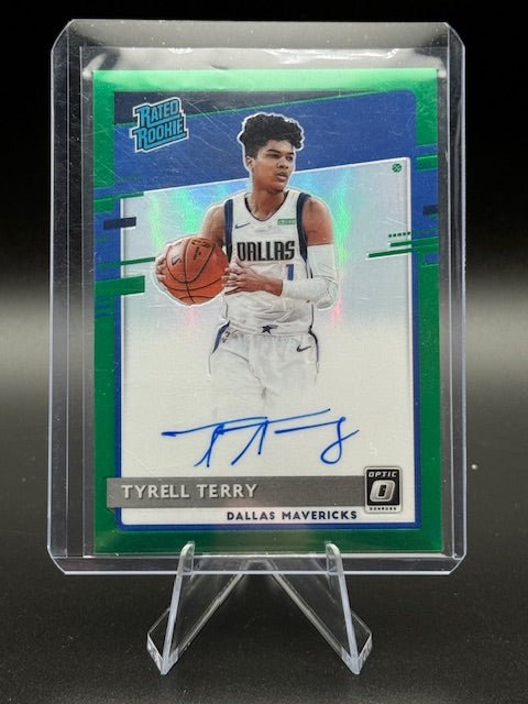 2020 - 21 Panini Donruss Optic Rated Rookie Prizm Green Tyrell Terry Signature Card #181 4/5 - Curators Corner LLC