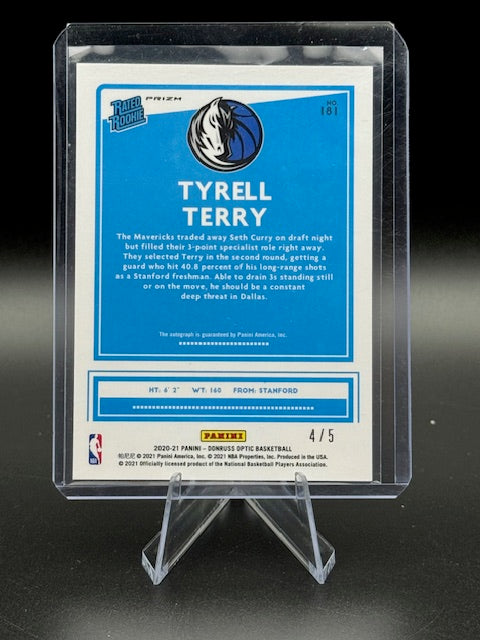 2020-21 Panini Donruss Optic Rated Rookie Prizm Green Tyrell Terry Signature Card #181 4/5