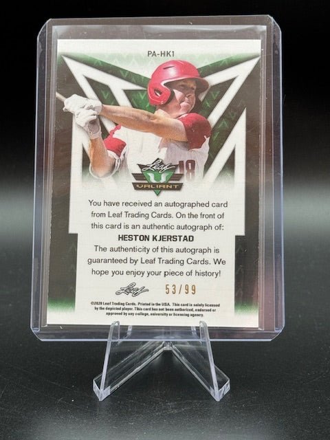 2020 Leaf Valiant Heston Kjerstad Autograph Rookie Card Green #PA - HK1 Numbered 53/99 - Curators Corner LLC