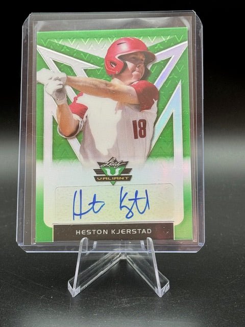 2020 Leaf Valiant Heston Kjerstad Autograph Rookie Card Green #PA - HK1 Numbered 53/99 - Curators Corner LLC