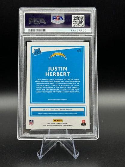 2020 Panini Donruss Justin Herbert Rookie Card #303 PSA 10 - Curators Corner LLC