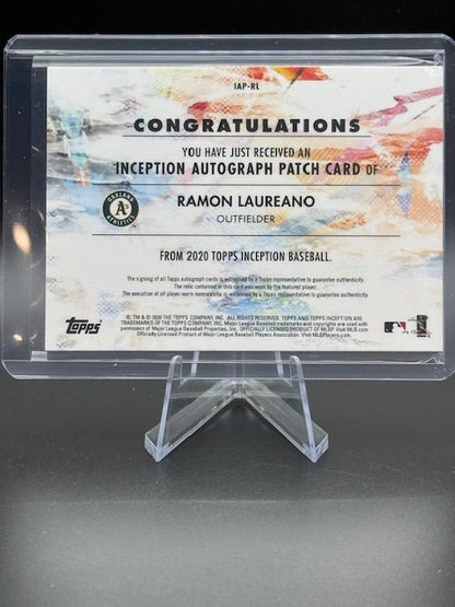 2020 Topps Inception Ramon Laureano Autograph Patch Card #IAP - RL Numbered 122/199 - Curators Corner LLC