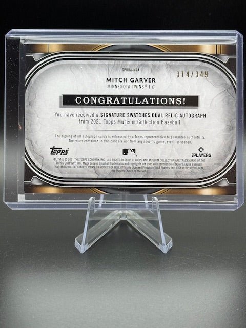 2021 Topps Museum Collection Mitch Garver Autograph Dual Relic Card #SPDRA - MGA Numbered 314/349 - Curators Corner LLC