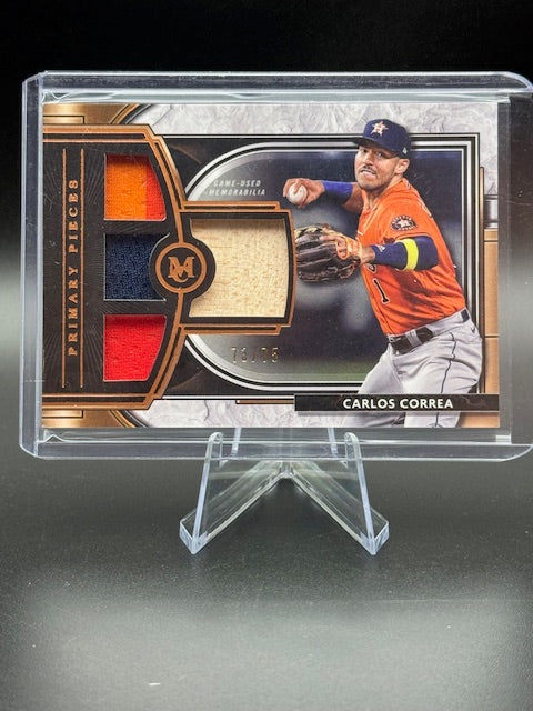 2021 Topps Museum Collection Single-Player Primary Pieces Quad Relics Carlos Correa Card #SPQR-CC Numbered 73/75