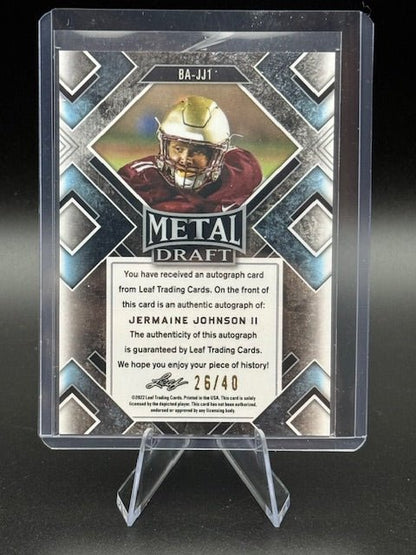 2022 Leaf Metal Draft Jermaine Johnson II Prismatic Silver Signature Rookie Card #BA - JJ1 26/40 - Curators Corner LLC