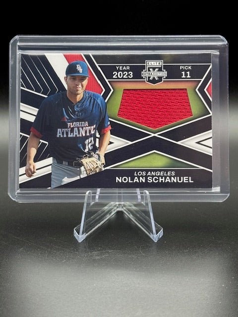 2023 Panini Elite Extra Edition First Round Materials Nolan Schanuel Player Worn Swatch Card #FR - NSH - Curators Corner LLC