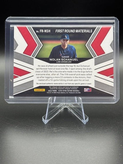 2023 Panini Elite Extra Edition First Round Materials Nolan Schanuel Player Worn Swatch Card #FR - NSH - Curators Corner LLC