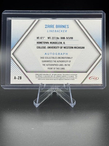 2023 Sage Collectables Autograph Zaire Barnes #A - ZB - Curators Corner LLC