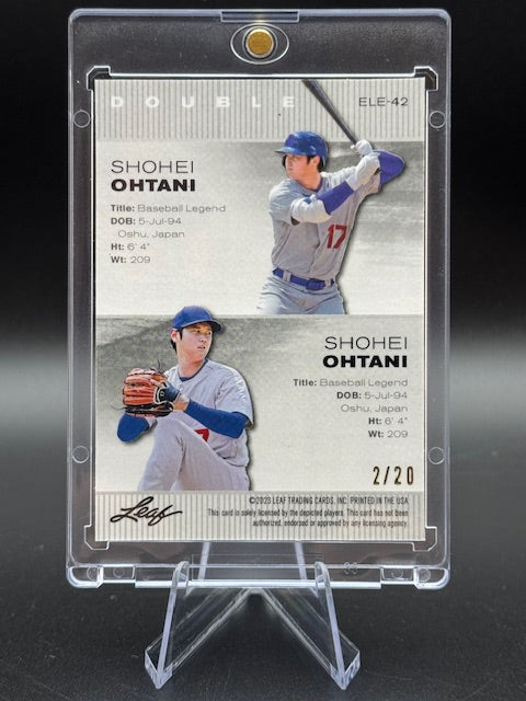 2023 Leaf Exclusive Legends Edition Double Ohtani Hitting/Ohtani Pitching Blue Mojo Numbered 2/20