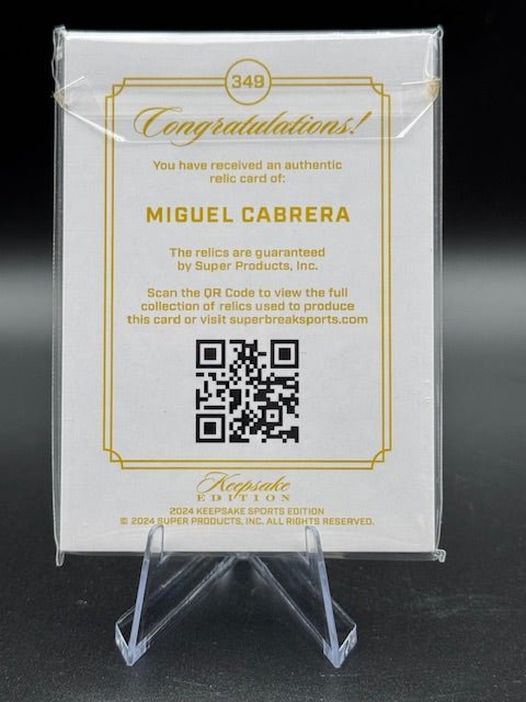 2024 Keepsake Edition Miguel Cabrera Gem Relic Card Numbered 34/99 - Curators Corner LLC