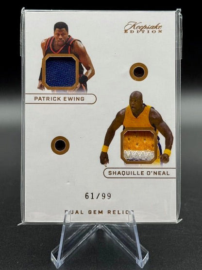 2024 Keepsake Edition Patrick Ewing Shaquille O'Neal Dual Gem Relic Card Numbered 61/99 - Curators Corner LLC