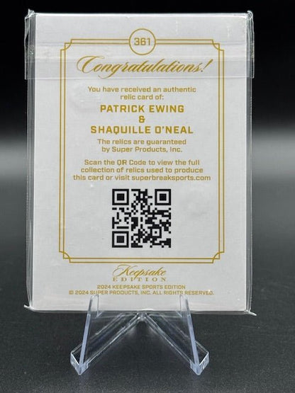 2024 Keepsake Edition Patrick Ewing Shaquille O'Neal Dual Gem Relic Card Numbered 61/99 - Curators Corner LLC