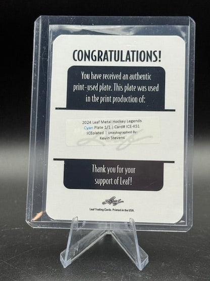 2024 Leaf Metal Hockey Legends Kevin Stevens Cyan Printing Plate 1/1 - Curators Corner LLC