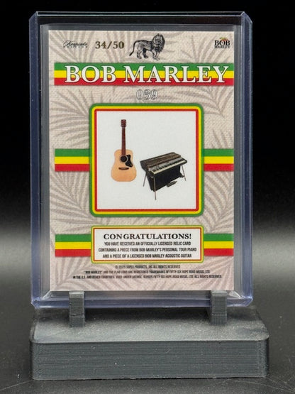 2025 Bob Marley Keepsale Dual Relic Piano/Guitar Facsimile Signature 039 34/50