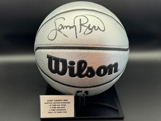 Larry Bird Signed Platinum Edition Wilson with Display Stand