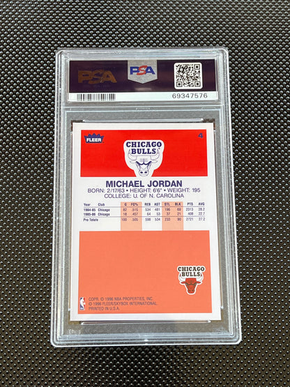 1996 DECADE OF EXCELLENCE MICHAEL JORDAN #4 GRADED PSA 9 MINT CARD CHICAGO BULLS #23 RED WHITE BLUE