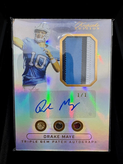 2024 Keepsake Edition Drake Maye Autograph Patch Triple Gem Rookie Card Numbered 1/1