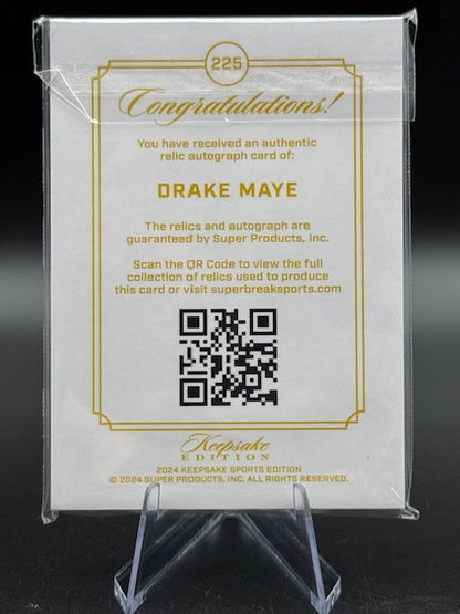 2024 Keepsake Edition Drake Maye Autograph Patch Triple Gem Rookie Card Numbered 1/1