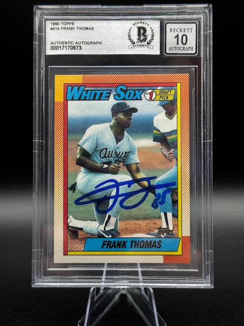 1990 Topps #414 Frank Thomas Signed Rookie Card Beckett Authentication and Encapsulated AutoGrade 10