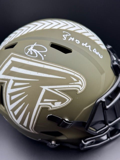 Andre Rison Signed and Inscribed Salute To Service Falcons Replica Speed Helmet - Curators Corner LLC