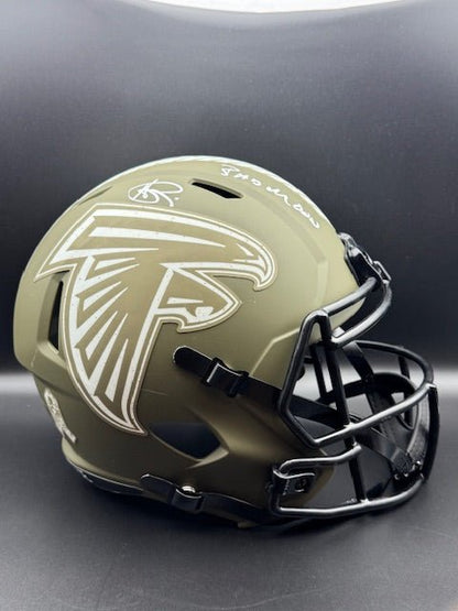 Andre Rison Signed and Inscribed Salute To Service Falcons Replica Speed Helmet - Curators Corner LLC
