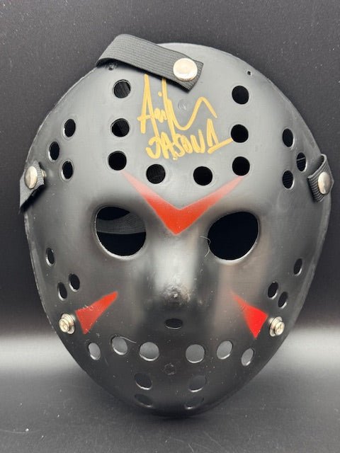 Ari Lehman Signed and Inscribed Jason Mask Black with Gold Signature - Curators Corner LLC