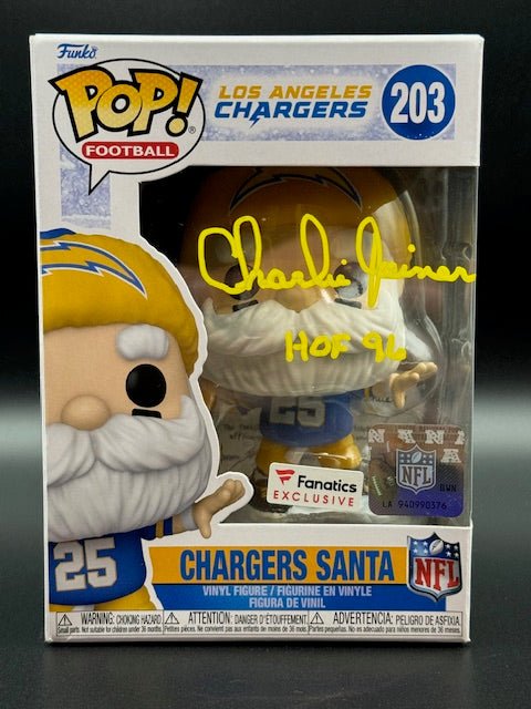 Charlie Joiner Signed and Inscribed Charger Santa Funko Pop #203 - Curators Corner LLC