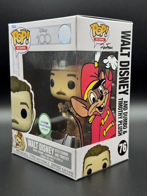 Disney 100 Walt Disney With Dumbo And Timothy Ram Fam Collectable Custom Drawn on Funko Pop #76 - Curators Corner LLC