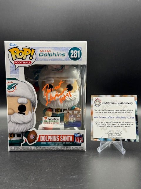 Dwight Stephenson Signed Dolphins SANTA Funko Pop #281 w/HOF'98 (SCHWARTZ COA) - Curators Corner LLC