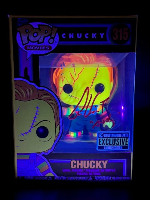 Funko Pop! Alex Vincent SIGNED Chucky Black Light #315 EEE Exclusive (W Case) - Curators Corner LLC