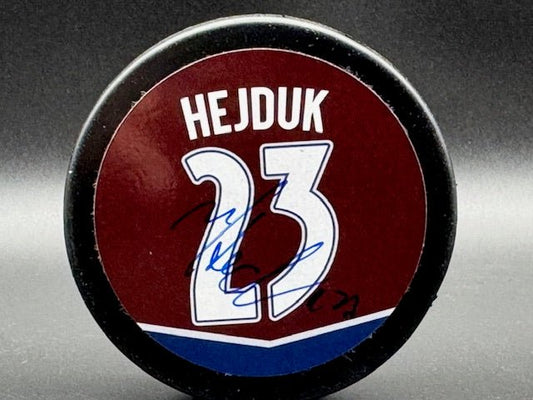 Milan Hejduk Signed Avalance Hockey Puck #23 - Curators Corner LLC