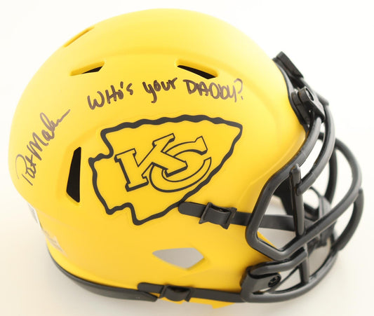 Patrick Mahomes Sr. Signed Chiefs Rave Alternate Speed Mini Helmet Inscribed "Who's Your Daddy?" (Beckett) - Curators Corner LLC