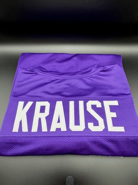 Paul Krause Signed and Inscribed Vikings Colors Custom Jersey - Curators Corner LLC