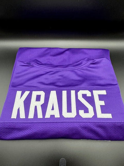 Paul Krause Signed and Inscribed Vikings Colors Custom Jersey - Curators Corner LLC