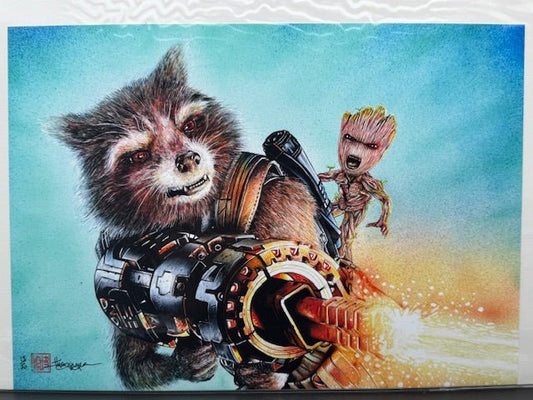 Rocket and Groot Limited Edition Numbered Print #13/50 by Thang Nguyen - Curators Corner LLC