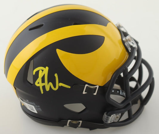 Roman Wilson Signed Michigan Wolverines Speed Mini Helmet (Beckett) - Curators Corner LLC