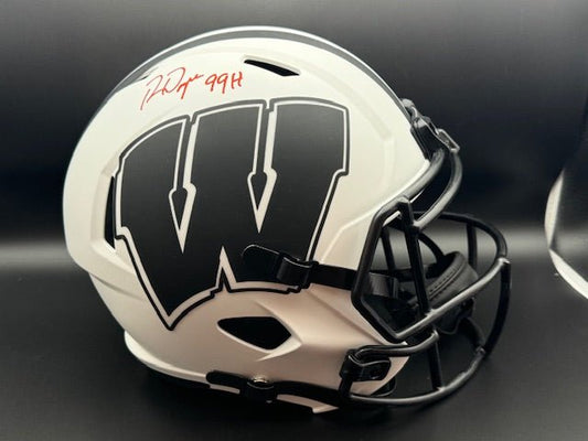 Ron Dayne Signed and Inscribed Wisconsin Full Size Helmet - Curators Corner LLC