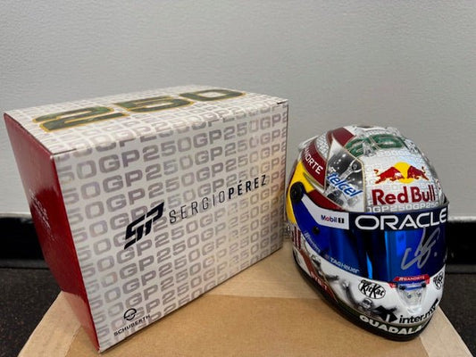 Sergio Perez Signed Red Bull '250 1:2 Scale Racing Mini Helmet (Beckett) - Curators Corner LLC