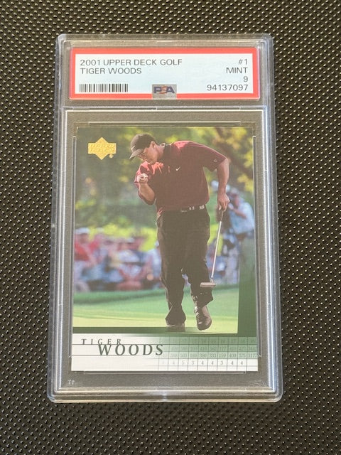 2001 UPPER DECK GOLF TIGER WOODS CARD #1 GRADED PSA MINT 9